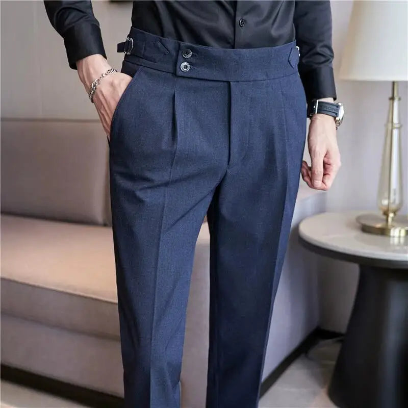 Men's High-Waisted Casual Dress Pants with Belt - Various Colors