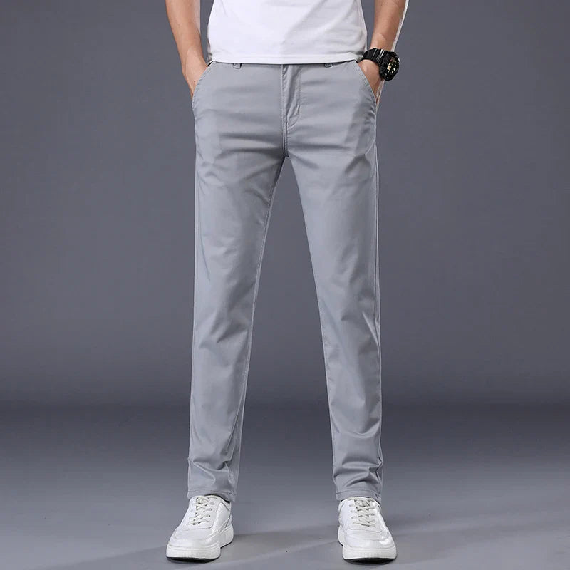 Men's Casual Long Elastic Straight Pants - Various Colors