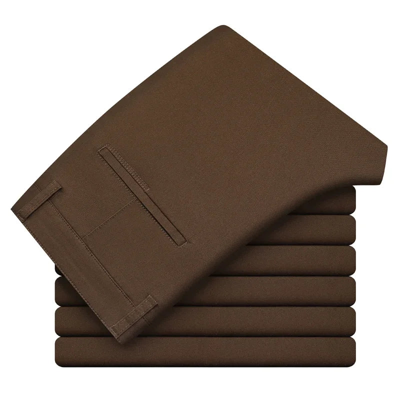 Men's Casual Slim Straight Trousers - 97% Cotton Comfortable Elastic Pants