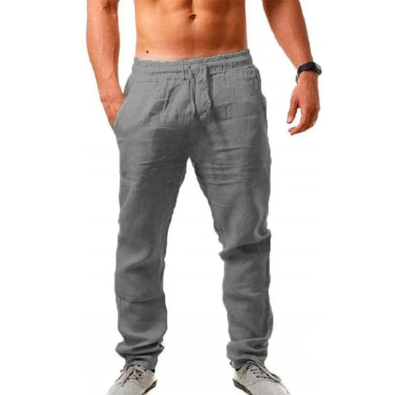 Men's Breathable Cotton Linen Trousers - Various Colors
