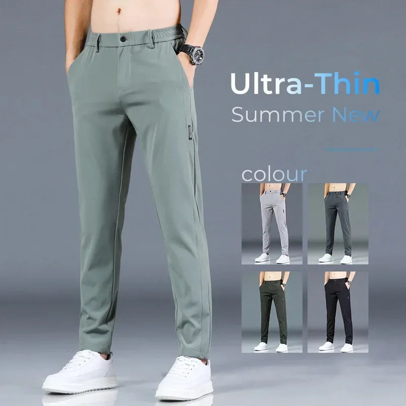 Slim Fit Stretch Men's Casual Pants with Elastic Waistband - Various Colors