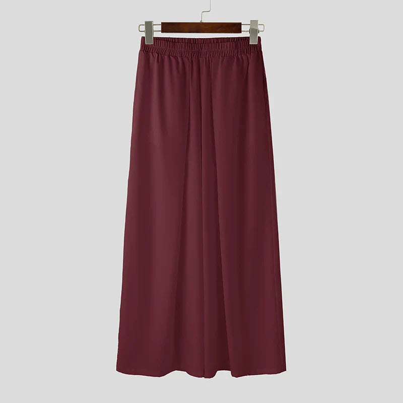 Incerun Men's Casual Wide-Leg Pants with Elastic Waist