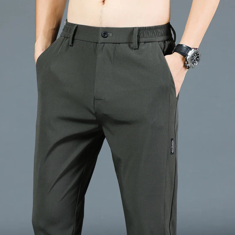 Slim Fit Stretch Men's Casual Pants with Elastic Waistband - Various Colors
