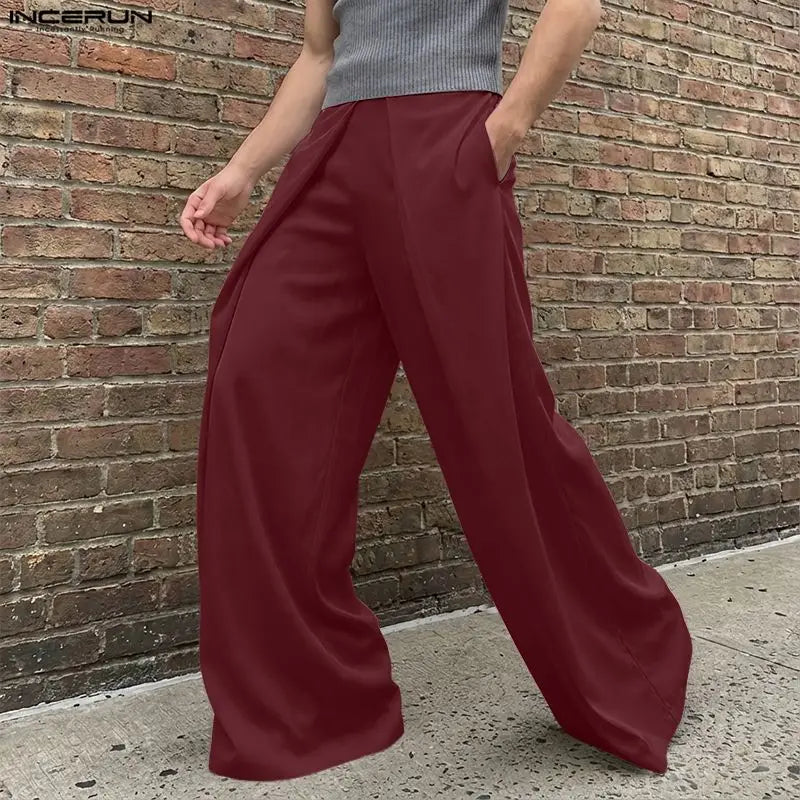 Incerun Men's Casual Wide-Leg Pants with Elastic Waist