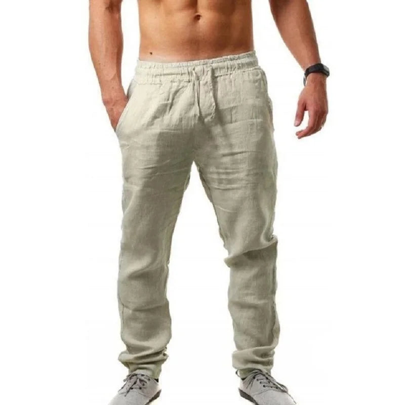 Men's Breathable Cotton Linen Trousers - Various Colors