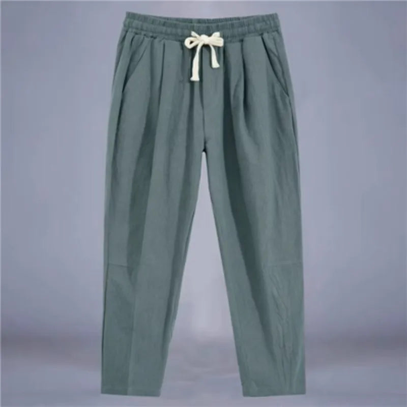 Men's Casual Loose Fit Cotton Trousers - Breathable Drawstring Pants
