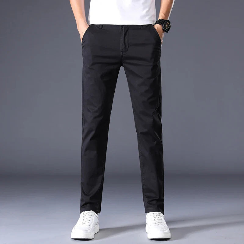 Men's Casual Long Elastic Straight Pants - Various Colors