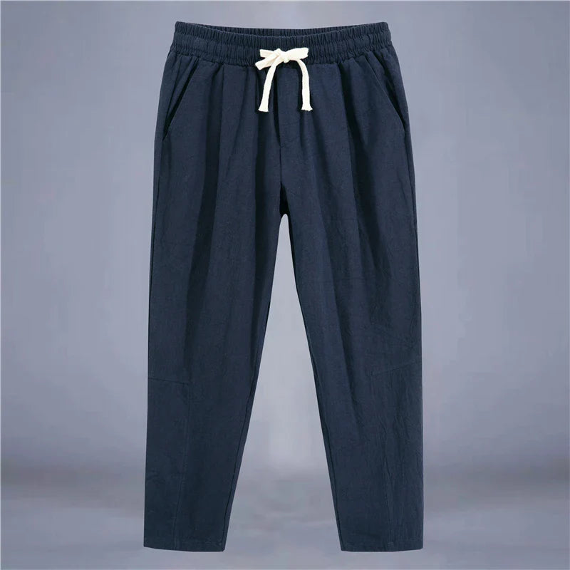 Men's Casual Loose Fit Cotton Trousers - Breathable Drawstring Pants