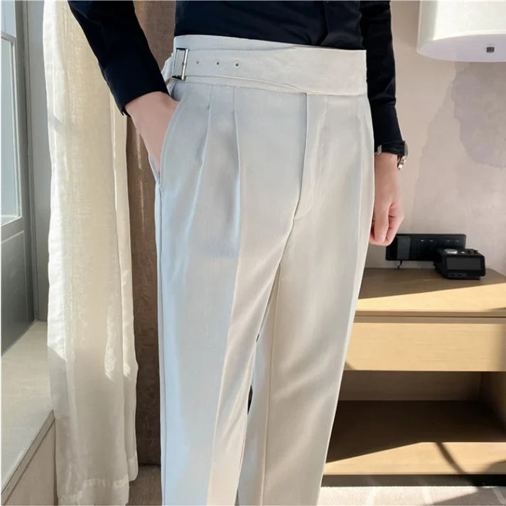 Men's High-Waisted Casual Dress Pants with Belt - Various Colors