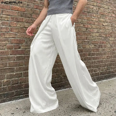 Incerun Men's Casual Wide-Leg Pants with Elastic Waist
