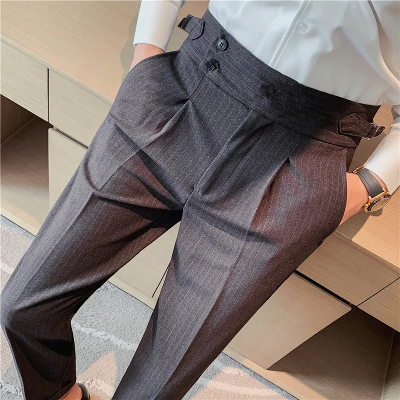 Men's High-Waisted Casual Dress Pants with Belt - Various Colors