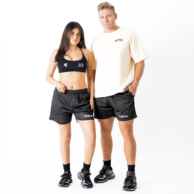 VENTED MESH SHORTS SCRIPT  - BLACK / CREAM Main Image