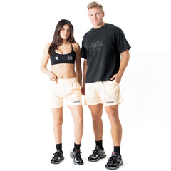VENTED MESH SHORTS SCRIPT - CREAM / BLACK