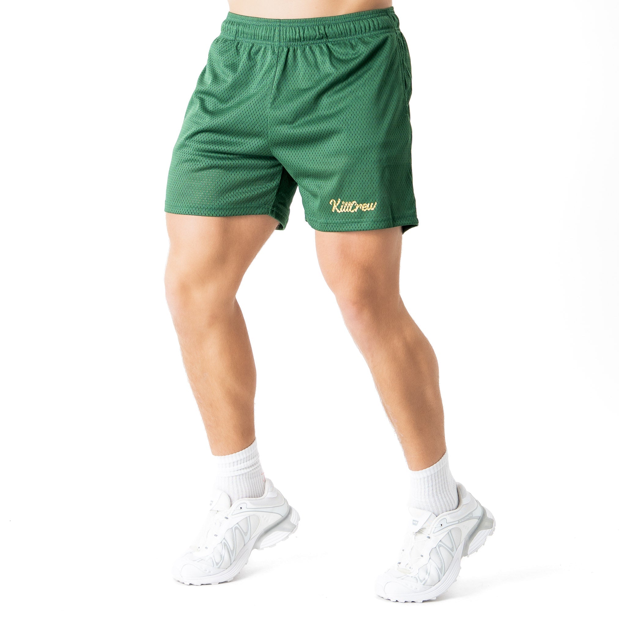 VENTED MESH SHORTS SCRIPT - GREEN / GOLD