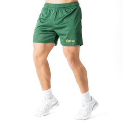 VENTED MESH SHORTS SCRIPT - GREEN / GOLD