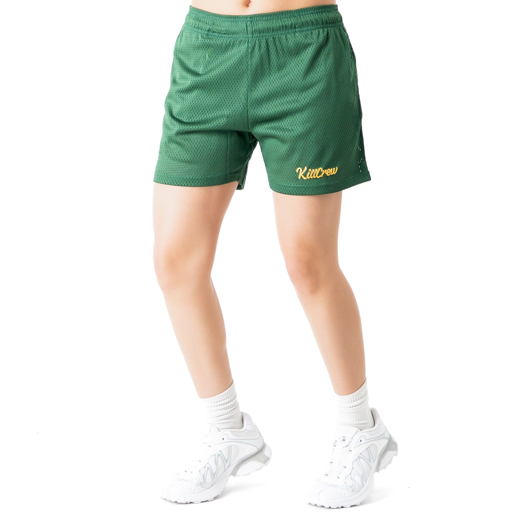 VENTED MESH SHORTS SCRIPT - GREEN / GOLD