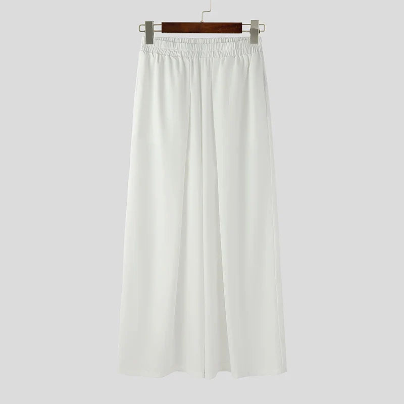 Incerun Men's Casual Wide-Leg Pants with Elastic Waist