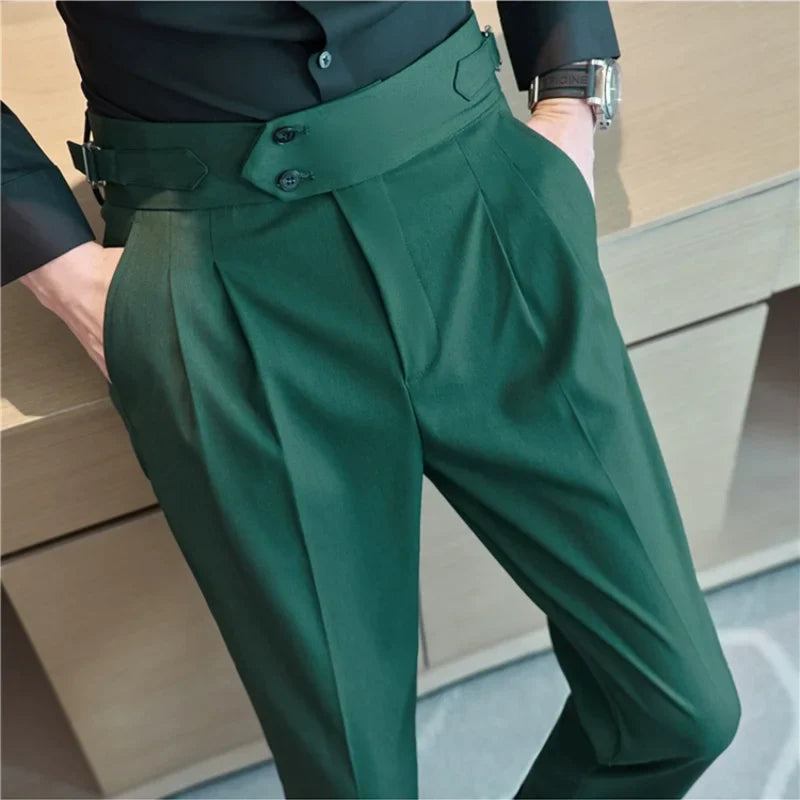 Men's High-Waisted Casual Dress Pants with Belt - Various Colors