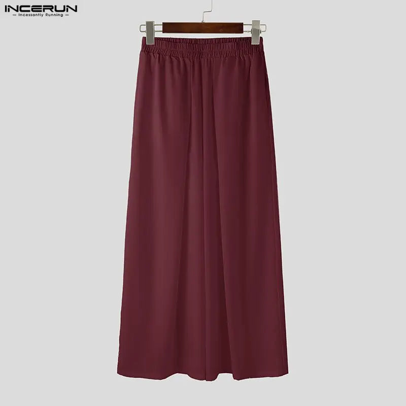 Incerun Men's Casual Wide-Leg Pants with Elastic Waist