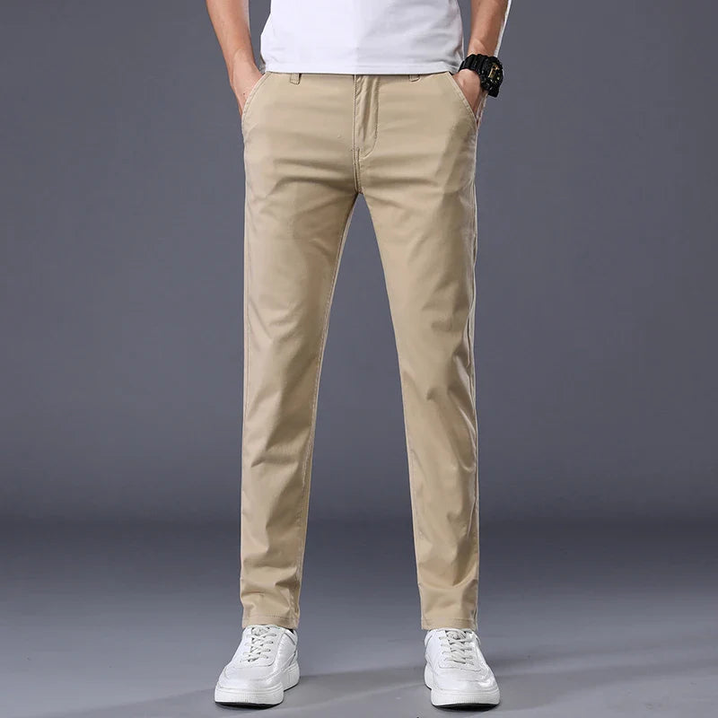 Men's Casual Long Elastic Straight Pants - Various Colors