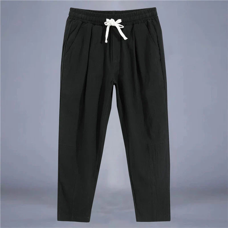 Men's Casual Loose Fit Cotton Trousers - Breathable Drawstring Pants
