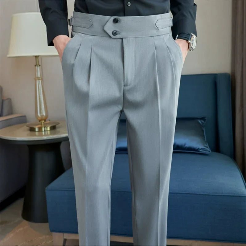 Men's High-Waisted Casual Dress Pants with Belt - Various Colors