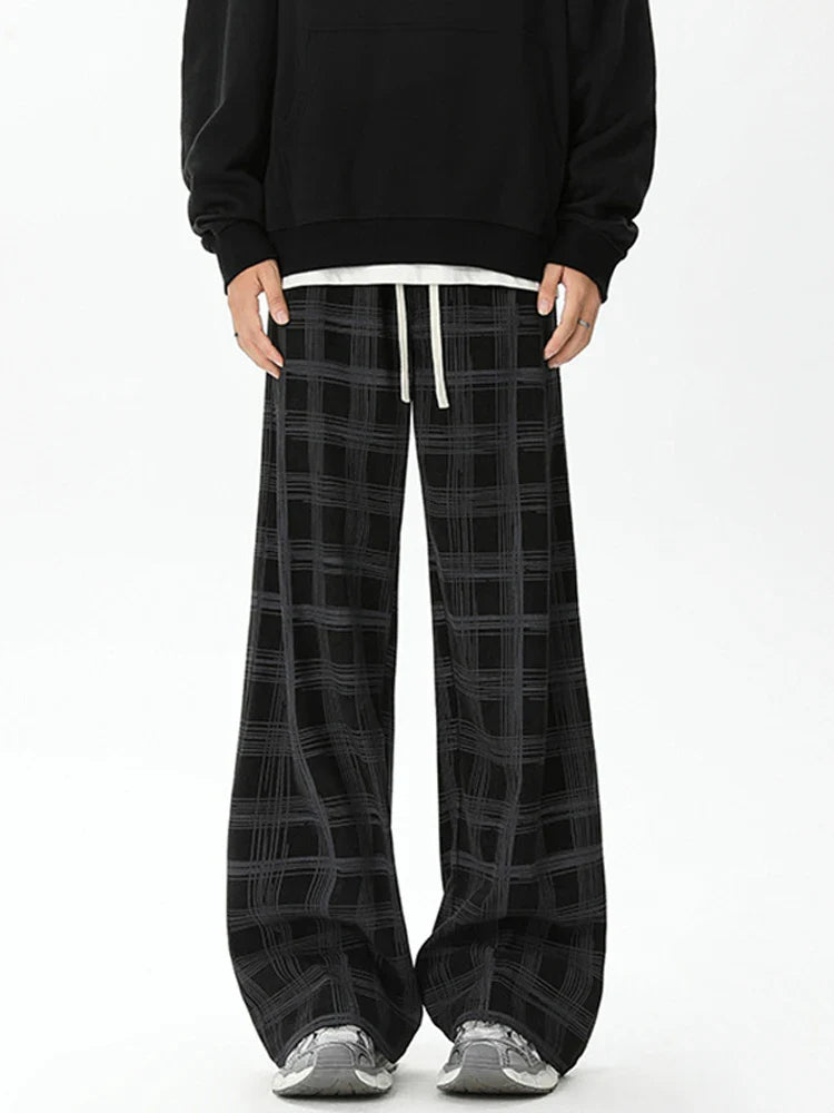 Men's Checkered Loose Fit Wide Leg Casual Pants