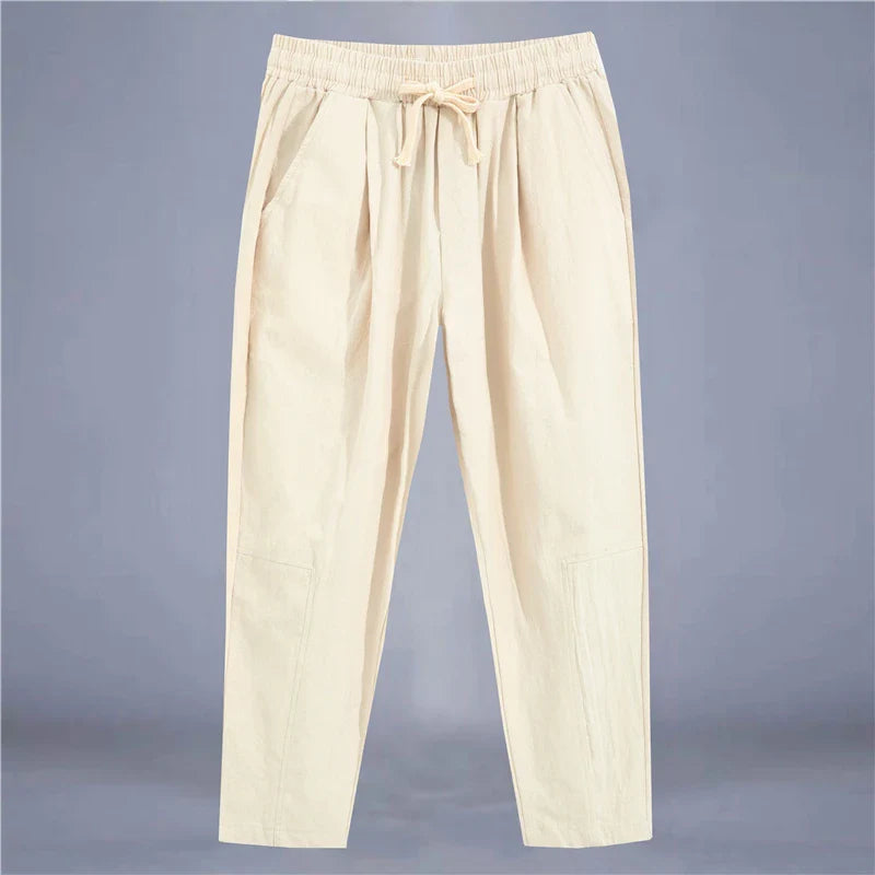 Men's Casual Loose Fit Cotton Trousers - Breathable Drawstring Pants