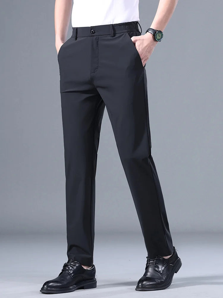 Men's Korean Classic Stretch Trousers with Elastic Waist - Slim Fit