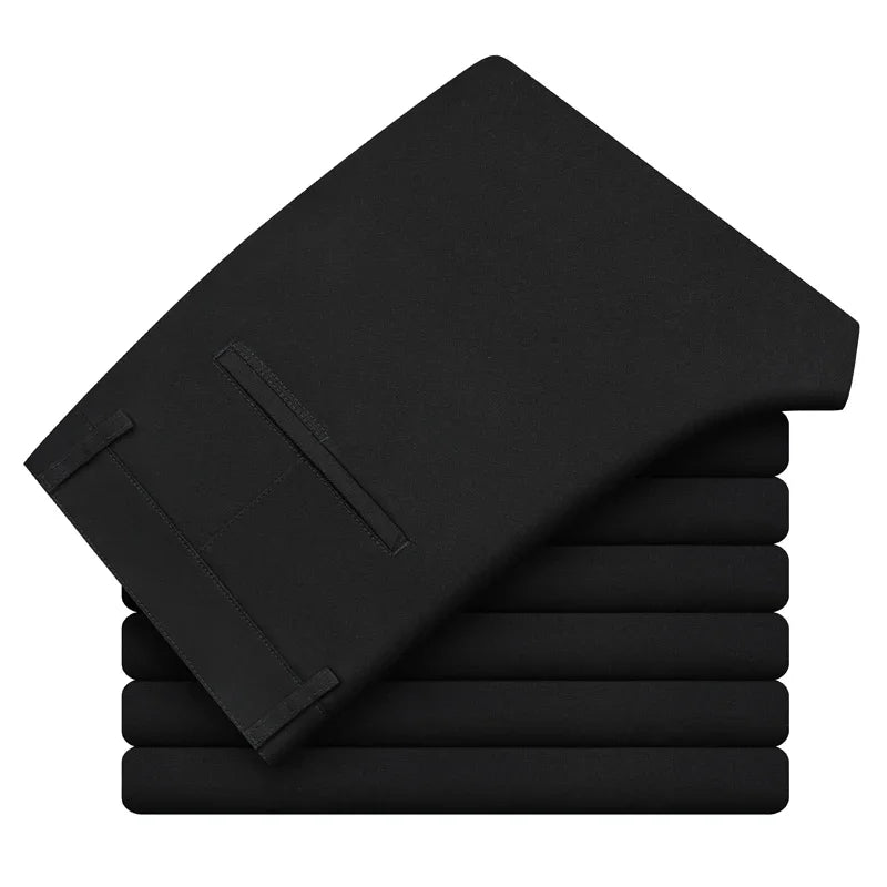 Men's Casual Slim Straight Trousers - 97% Cotton Comfortable Elastic Pants