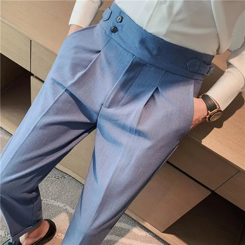Men's High-Waisted Casual Dress Pants with Belt - Various Colors