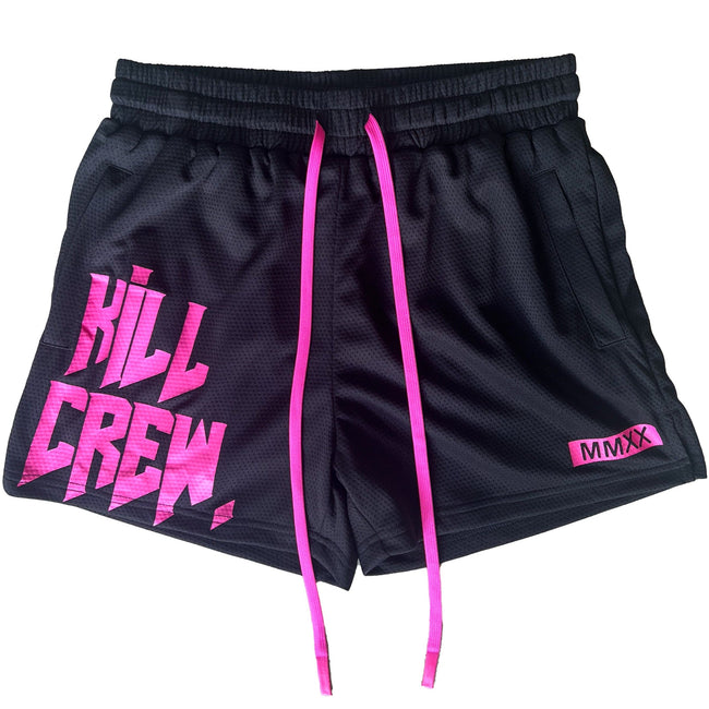 MUAY THAI SHORTS (MID THIGH CUT) - BLACK / PINK Hover Image