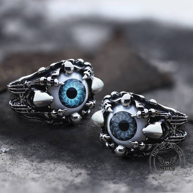 Greek Evil Eye Stainless Steel Skull Ring Main Image