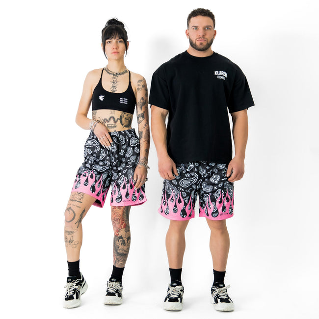 RELAXED CUT SHORTS BANDANA FLAME - BLACK / PINK Main Image