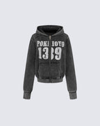 American Street Distressed Print Zip-Up Hoodie