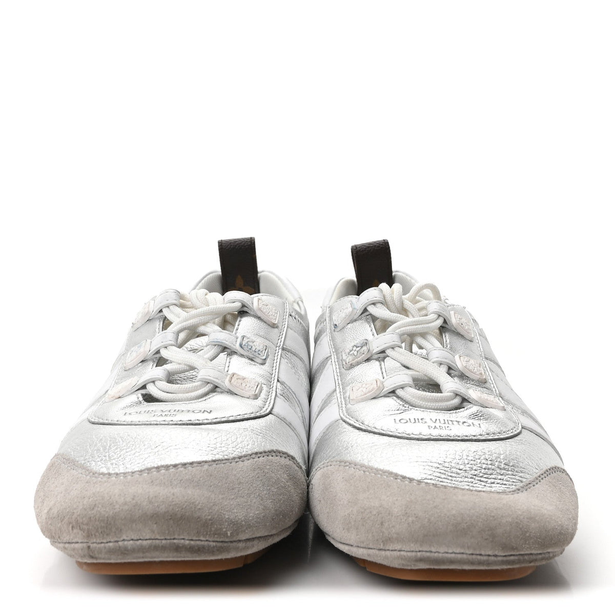 Metallic Grained Calfskin Womens LV Sneakerina 38 Silver