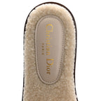 Suede Goatskin Shearling Embroidered Dway Slide Sandals 40.5 Cookie
