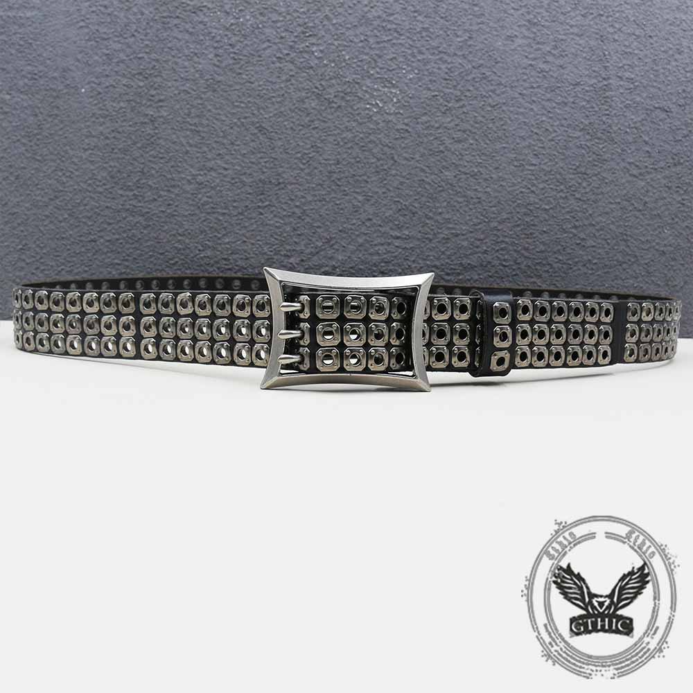 American Biker Three-Row Cutout Rivet Genuine Leather Belt