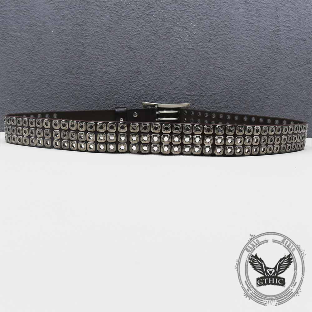 American Biker Three-Row Cutout Rivet Genuine Leather Belt