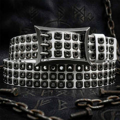 American Biker Three-Row Cutout Rivet Genuine Leather Belt