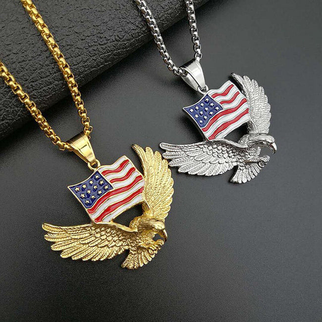 American Flag Eagle Stainless Steel Pendant Hover Image