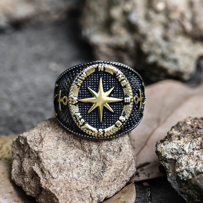 Anchor Compass Stainless Steel Marine Ring Hover Image