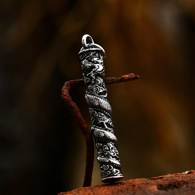 Auspicious Dragon Column Stainless Steel Pendant Hover Image