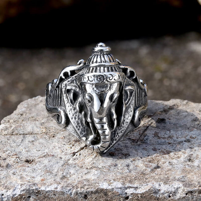 Auspicious Elephant Stainless Steel Animal Ring Hover Image