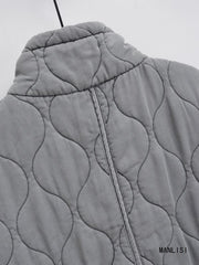 Women's Stand Collar Casual Sleeveless Gray Cotton Clothes Vest