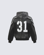 Vintage Loose Fit Washed Distressed Zip-Up Hoodie