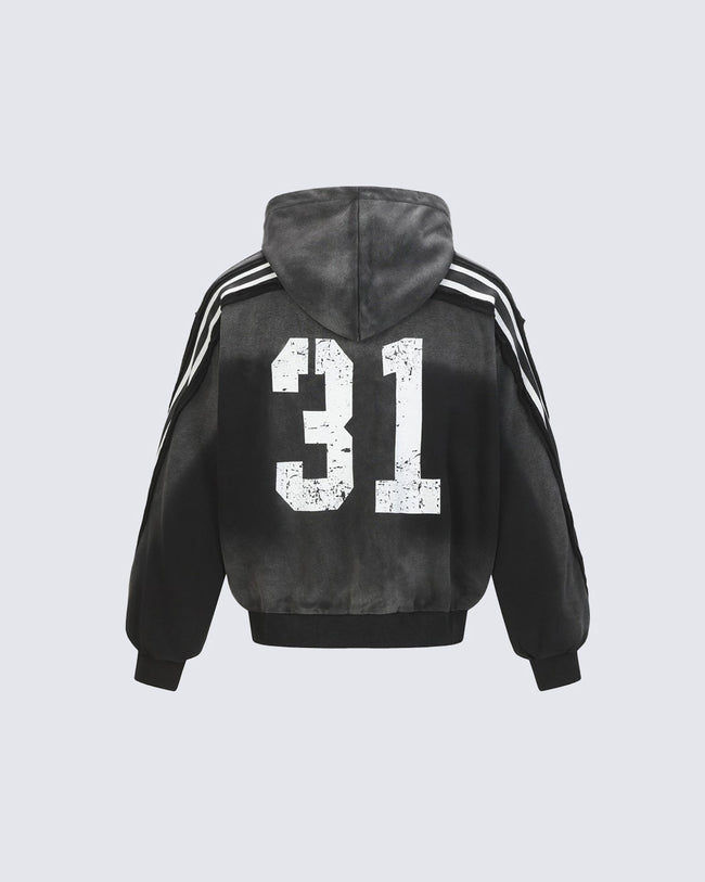 Vintage Loose Fit Washed Distressed Zip-Up Hoodie Hover Image