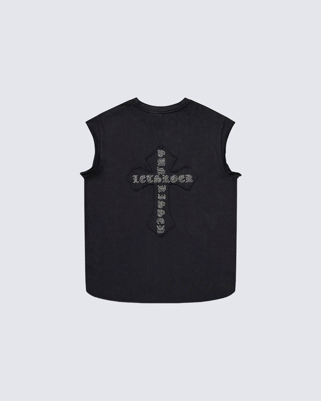 Dark Gothic Cross Sleeveless Streetwear Vest Hover Image