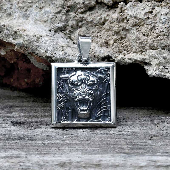 Bamboo Tiger Stainless Steel Square Pendant Hover Image