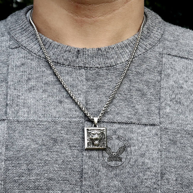 Bamboo Tiger Stainless Steel Square Pendant Main Image